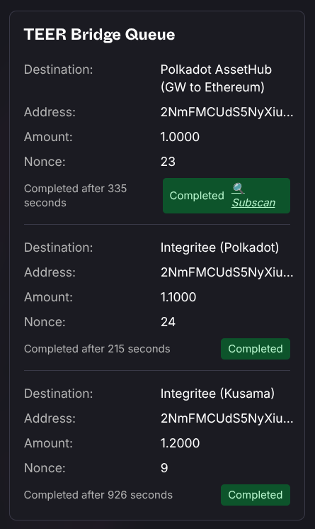 TEER Crosschain tool - Bridging in progress